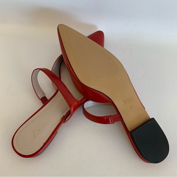 Zara Red Leather Pointed Toe Flats - Picture 6 of 7